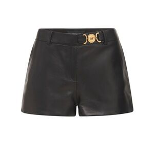 VERSACE- BLACK LEATHER SHORTS W/ MEDUSA
SIZE: 40 IT